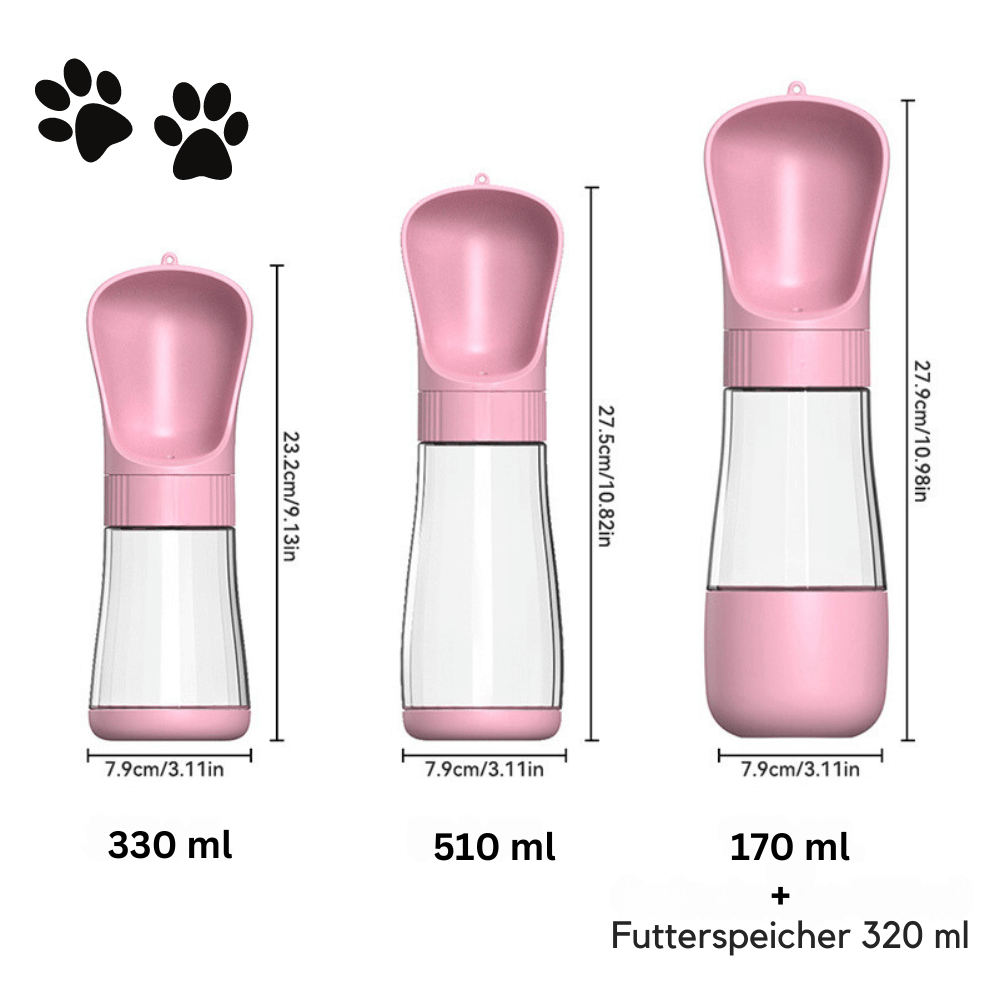 Tragbare Wasserflasche mit Futterschüssel – Praktisch für Unterwegs